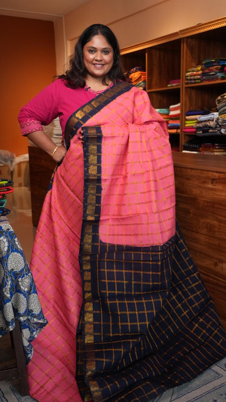 Madurai Cotton Kattam Saree - 11-07B-01-04 (BLUSH NOIR)