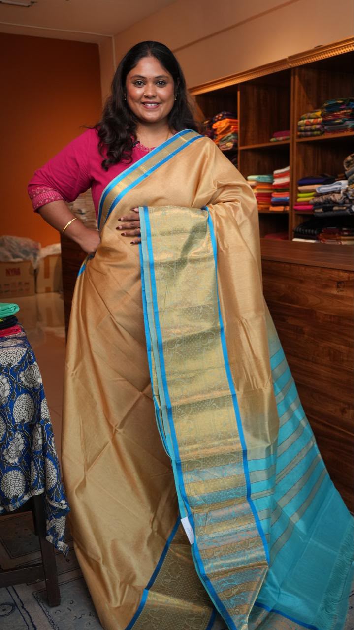 RAAZ - Mangalagiri Silk Cotton Kanchi Border Saree - 15-08B-06-03 (CHAMPAGNE MIST)