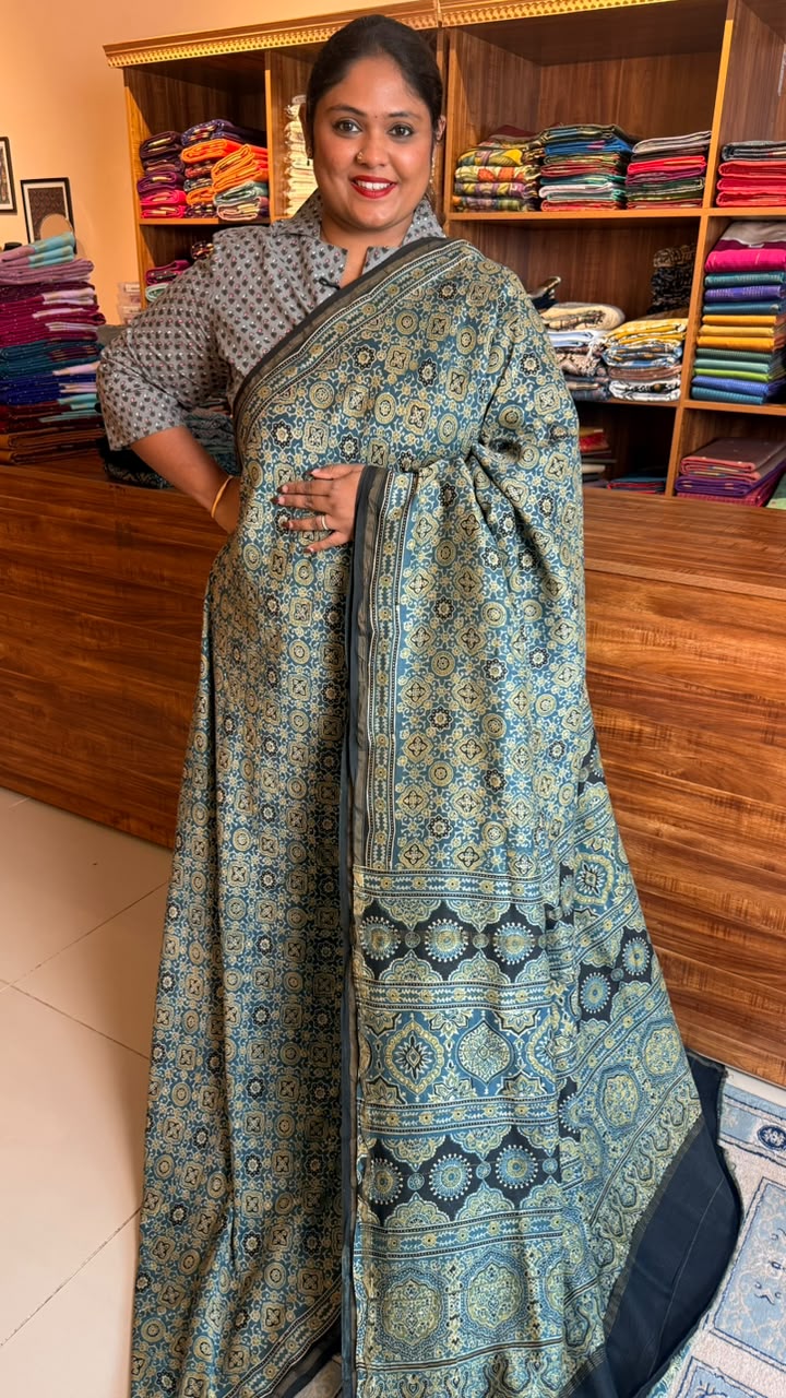 Chanderi with Ajrakh Handblock Print- 51-09-ACS-03 (NAKSH)