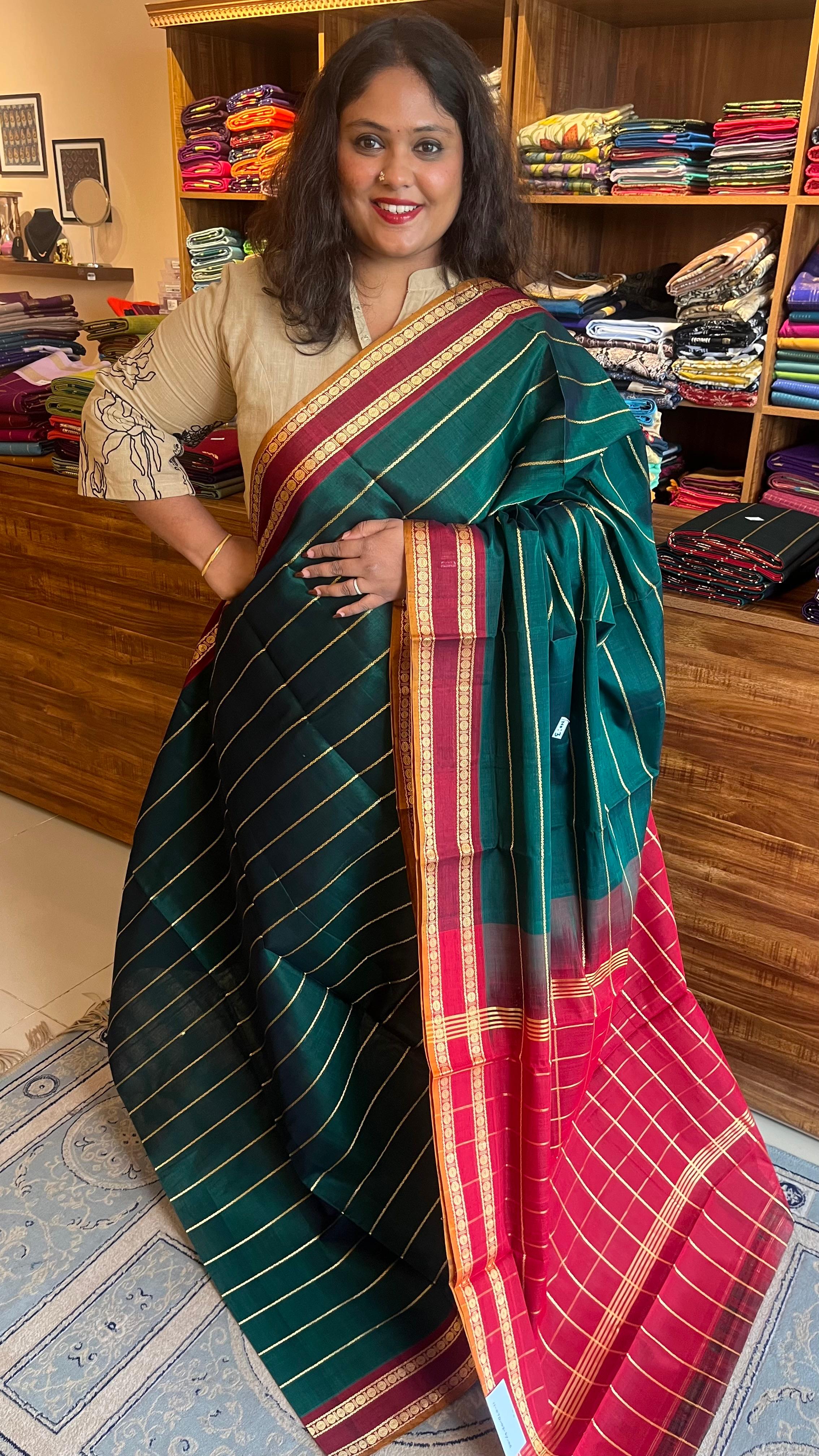 Devendra 6 Yards Saree - 11-07D-03-6Y-05 (BOTTLE GREEN MAROON)