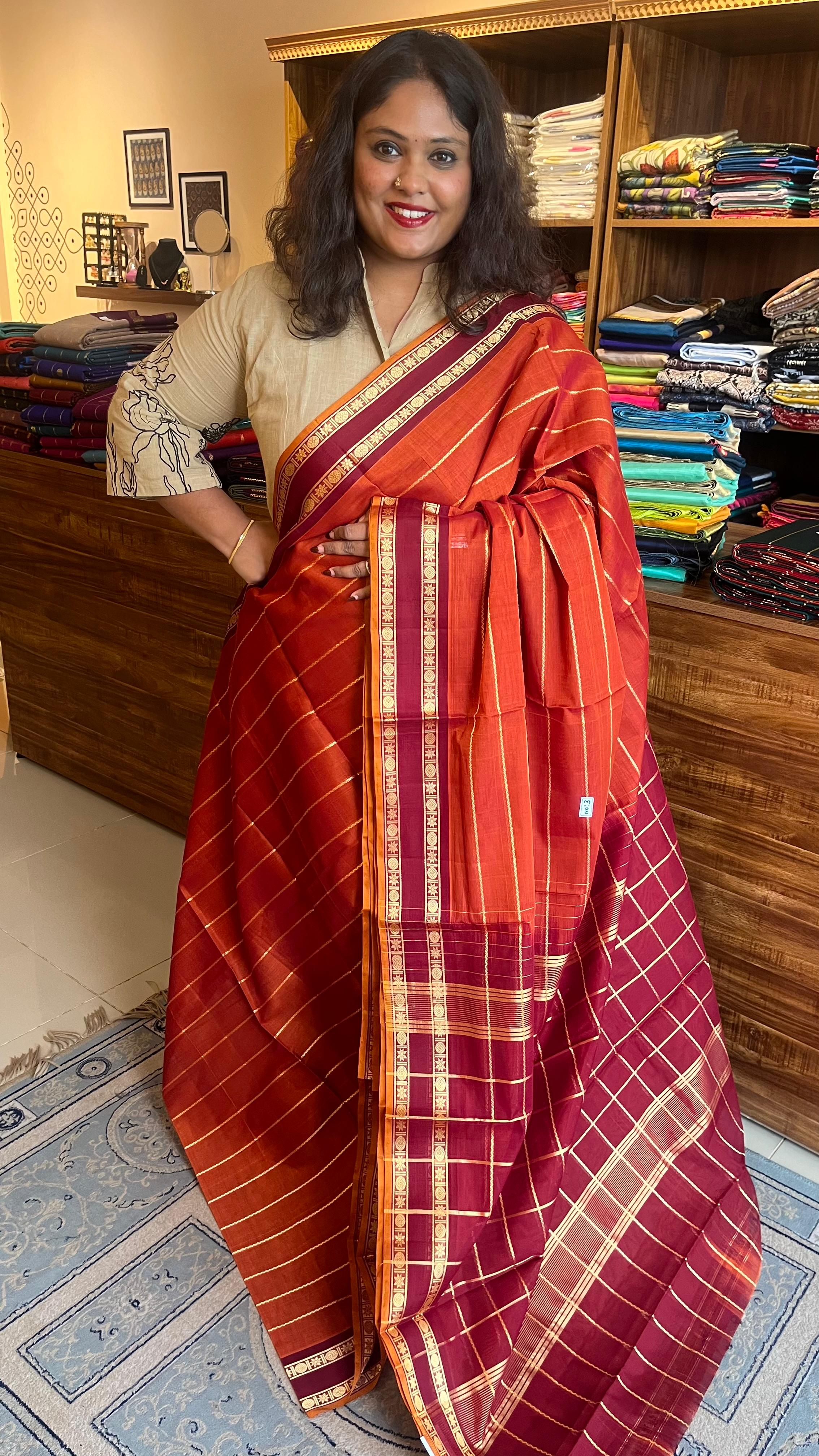 Devendra 6 Yards Saree - 11-07D-03-6Y-01 - (RUST ORANGE MAROON)