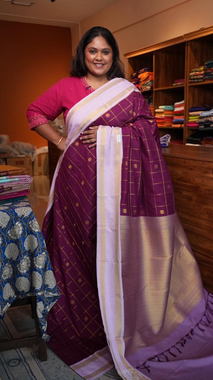 Kanchi Semi Silk Kattam Saree -01-03-15-71 (CLARET INK)