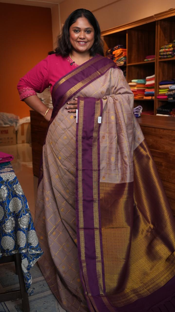 Kanchi Semi Silk Kattam Saree -01-03-15-55 (SEPIA INK)