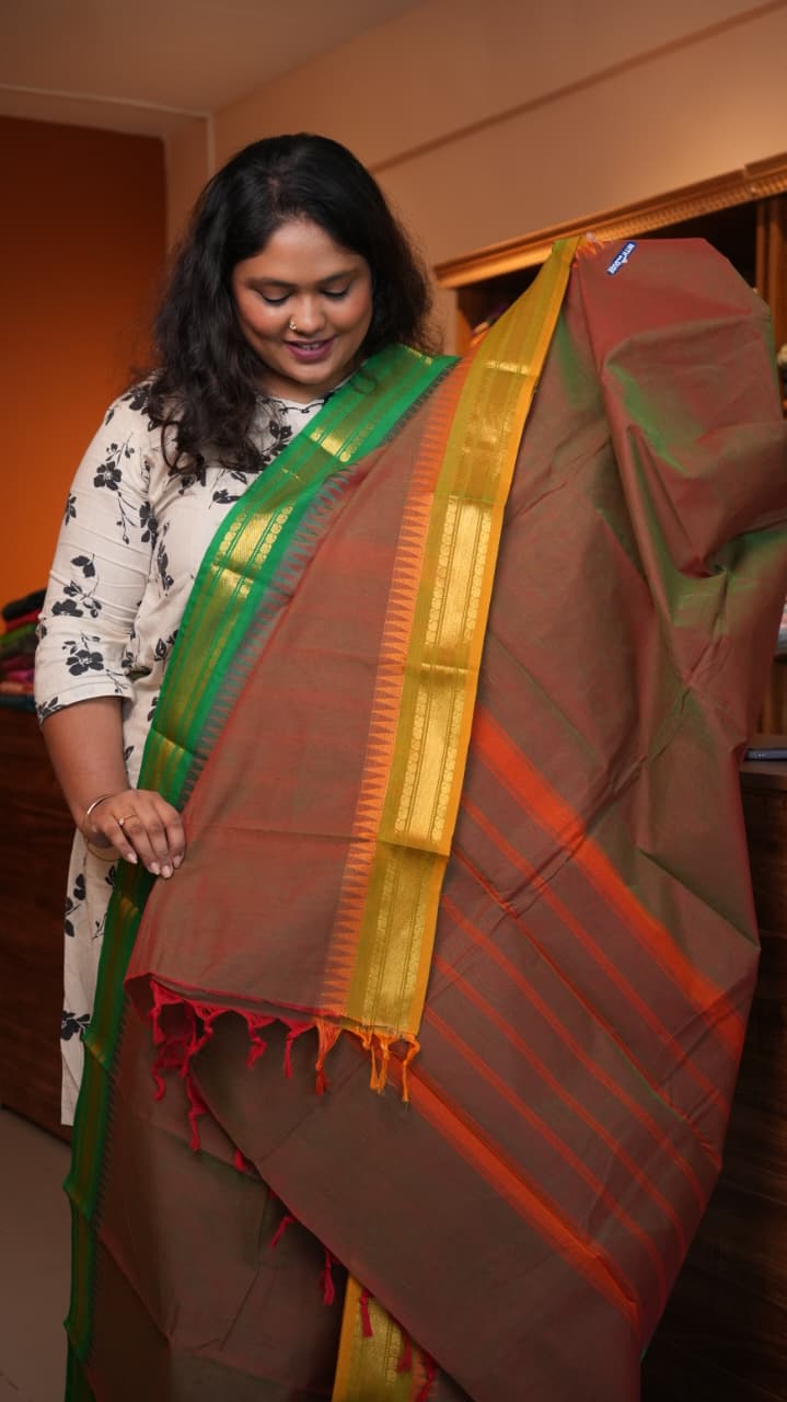 Kanchi Cotton Saree -01-03-01-27 (COYOTE BROWN)