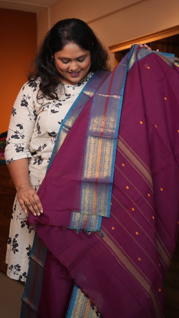 Kanchi Cotton Saree -01-03-03-10 (AMARANTH)