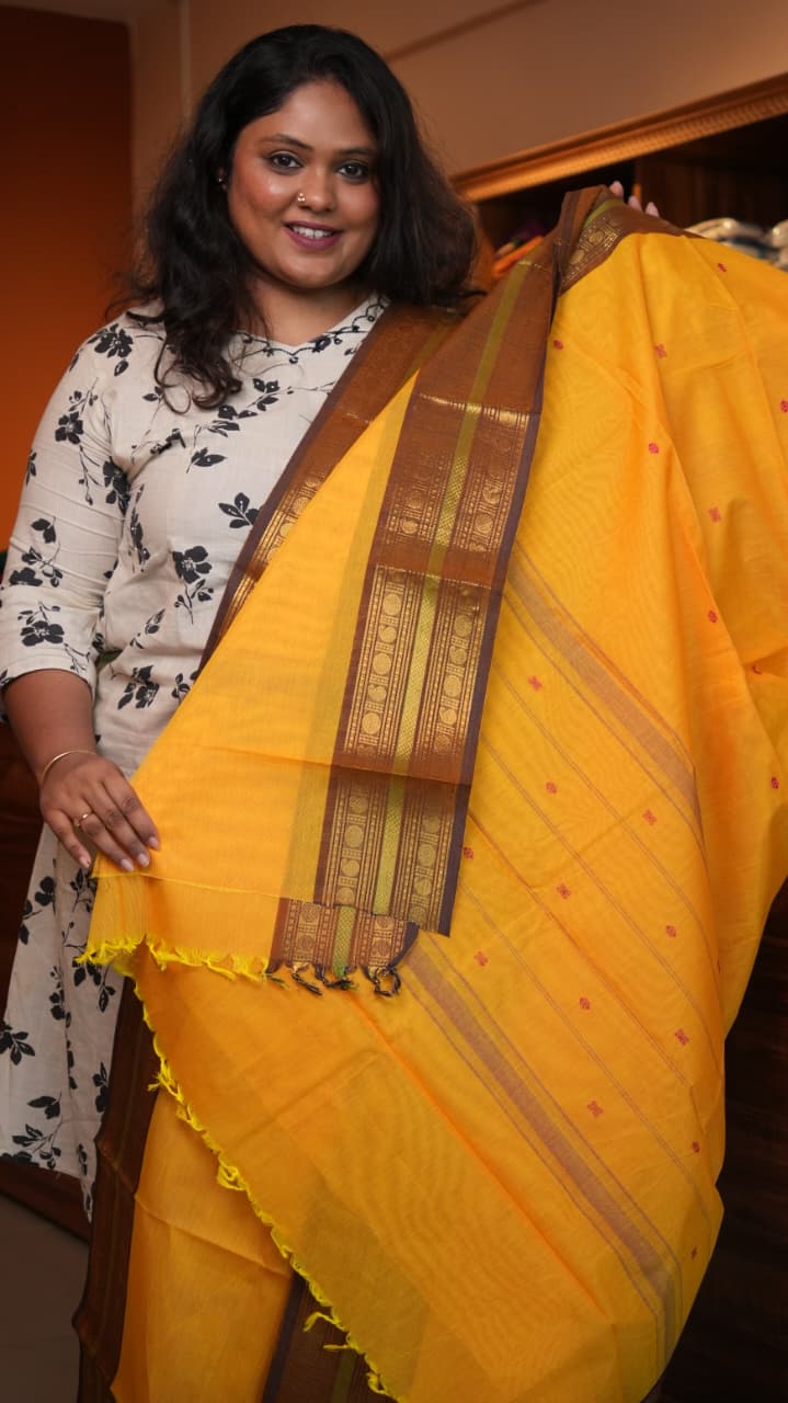 Kanchi Cotton Saree -01-03-03-07 (GAMBOGE)