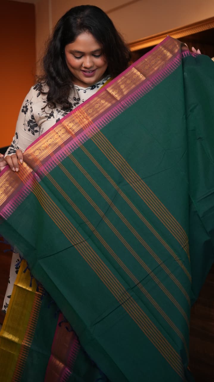 Kanchi Cotton Saree -01-03-01-03 (JUNGLE GREEN)