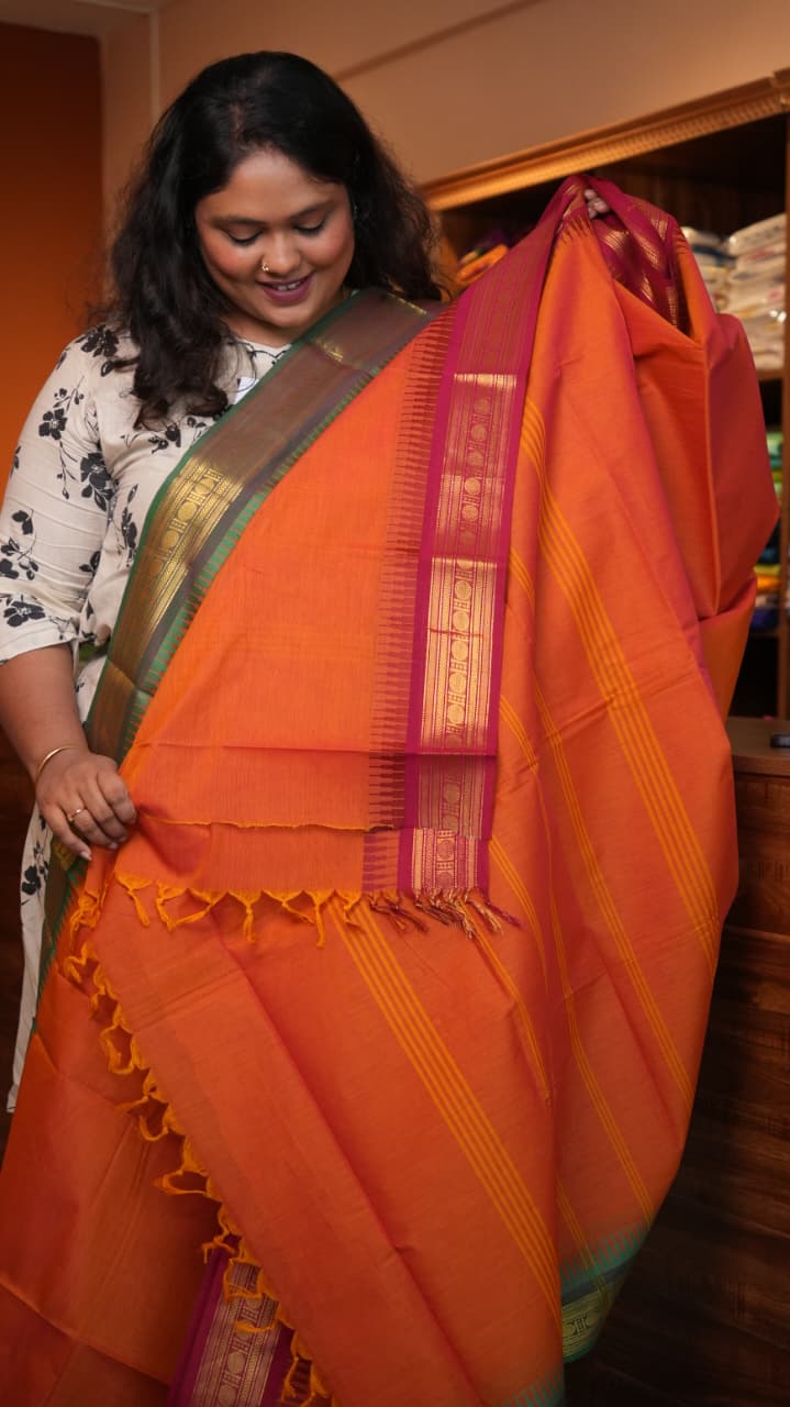 Kanchi Cotton Saree -01-09B-01-05 (PERSIMMON)