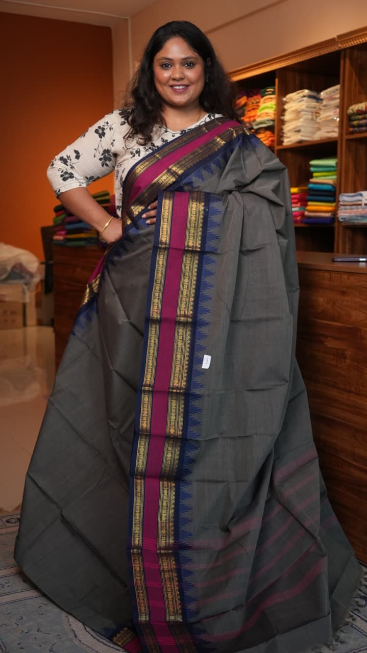 Kanchi Cotton Saree -01-09B-01-28 (GUNMETAL GREY)