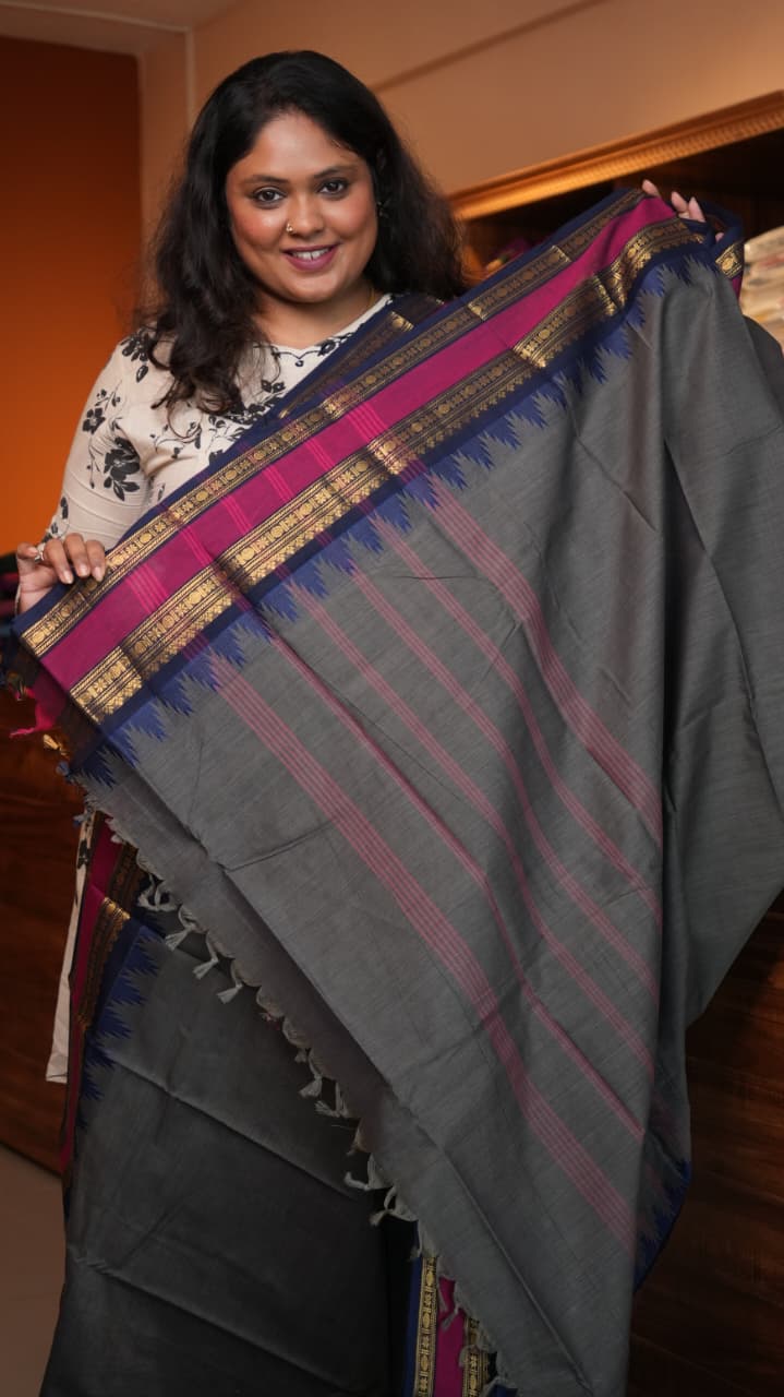 Kanchi Cotton Saree -01-09B-01-28 (GUNMETAL GREY)