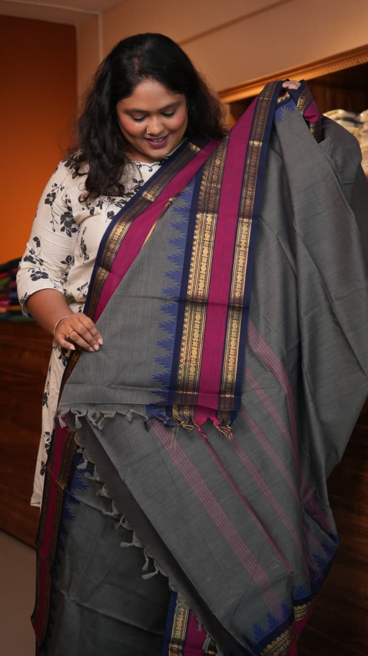 Kanchi Cotton Saree -01-09B-01-28 (GUNMETAL GREY)
