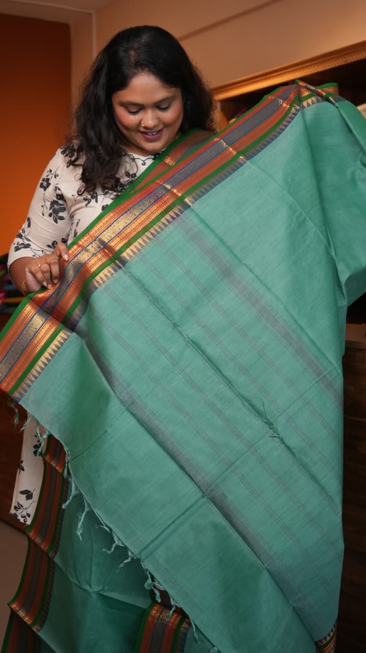 Kanchi Cotton Saree -01-03-01-08 (ICE GREEN)