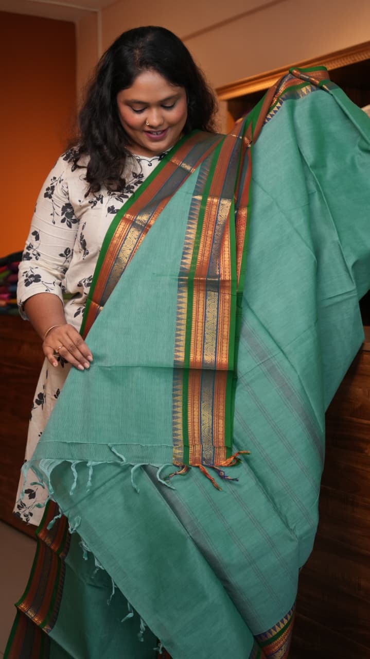 Kanchi Cotton Saree -01-03-01-08 (ICE GREEN)