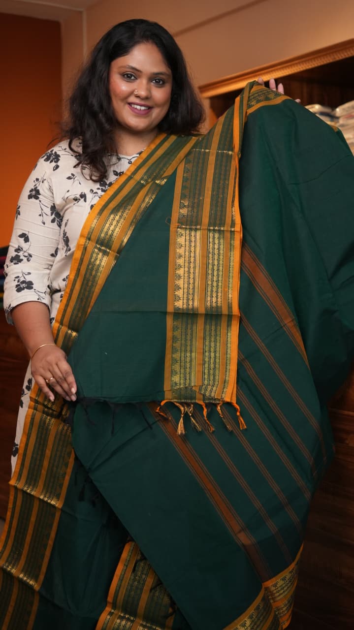 Kanchi Cotton Saree -01-03-01-22 (BRUNSWICK GREEN)