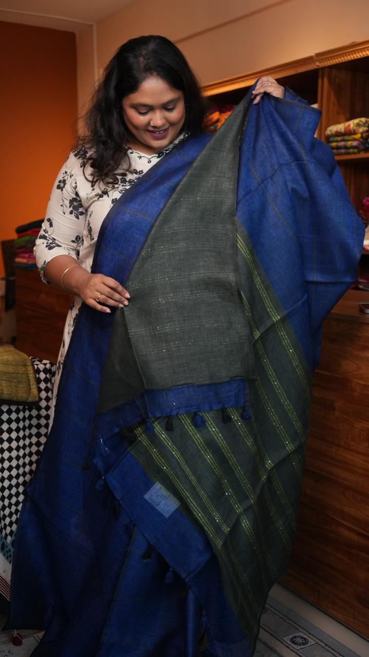 *PREORDER* Bhagalpuri Linen with Long stripes Saree -06-07-01-23 (JAY) *SHIPS IN 2-3 WEEKS*