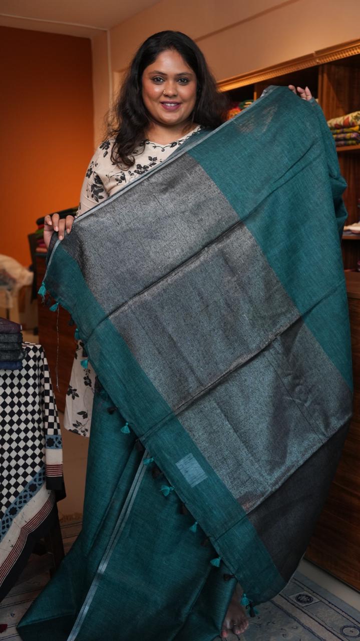 Bhagalpuri Linen Plain Sarees with Pallu Saree -06-07-01-17 ()