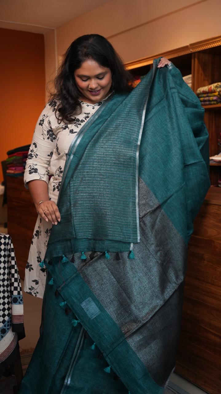 Bhagalpuri Linen Plain Sarees with Pallu Saree -06-07-01-17 ()