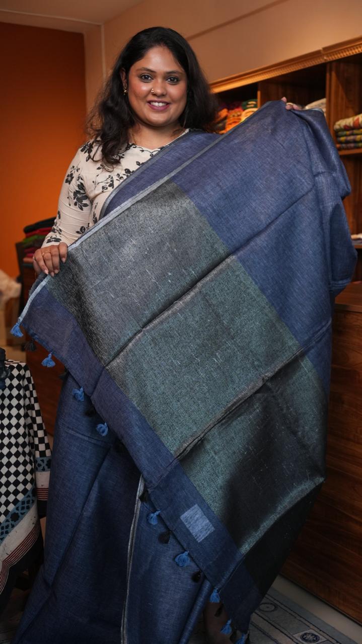 Bhagalpuri Linen Plain Sarees with Pallu Saree -06-07-01-16 ()