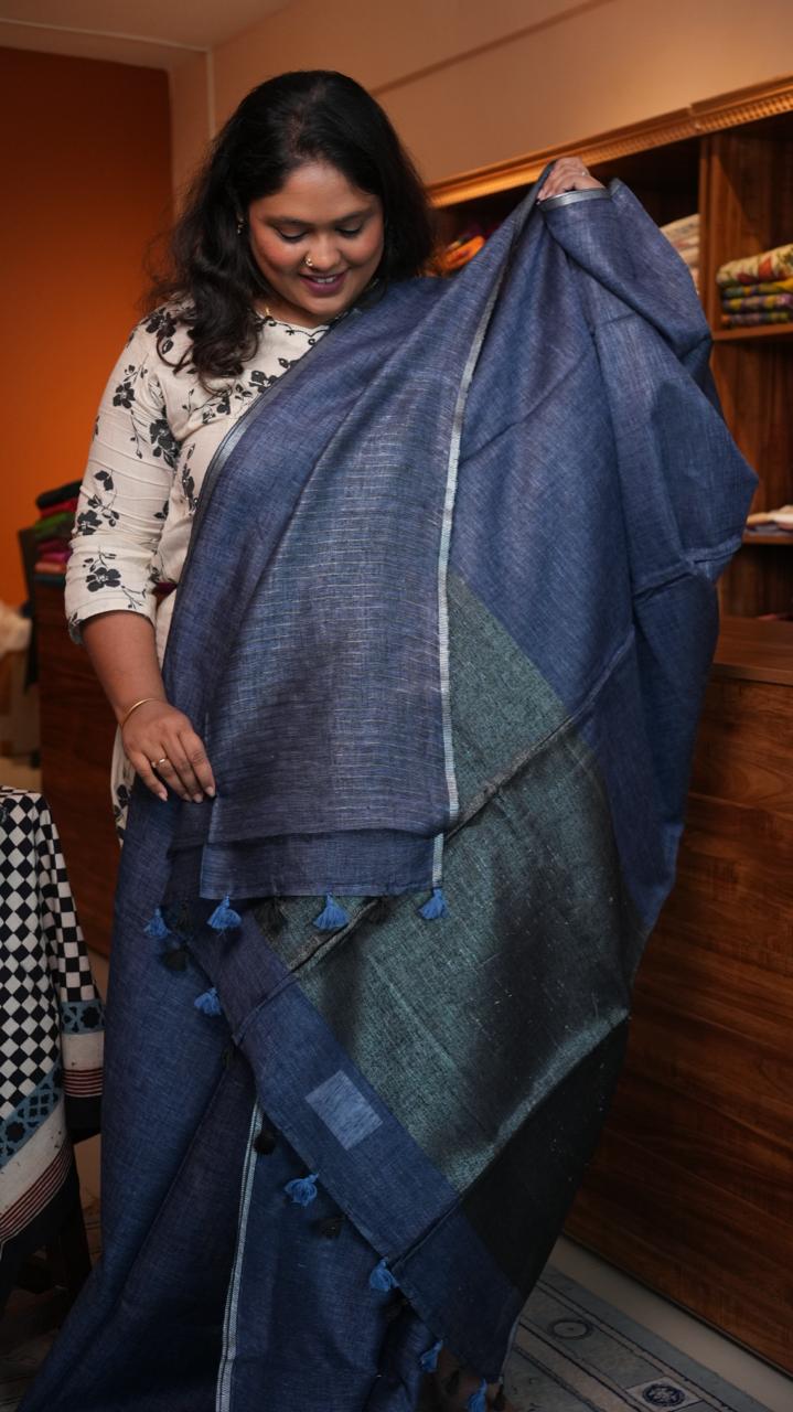 Bhagalpuri Linen Plain Sarees with Pallu Saree -06-07-01-16 ()