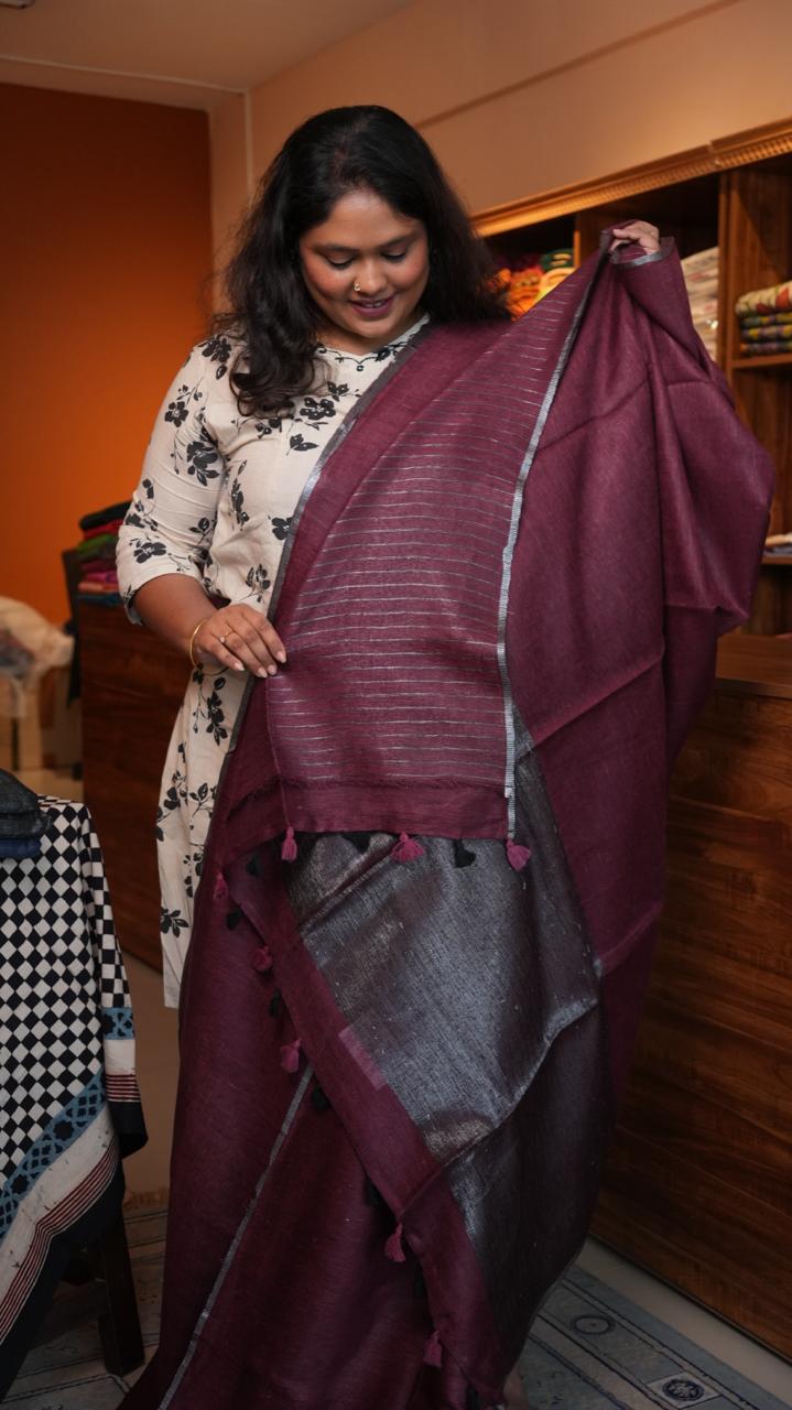 Bhagalpuri Linen Plain Sarees with Pallu Saree -06-07-01-15 ()