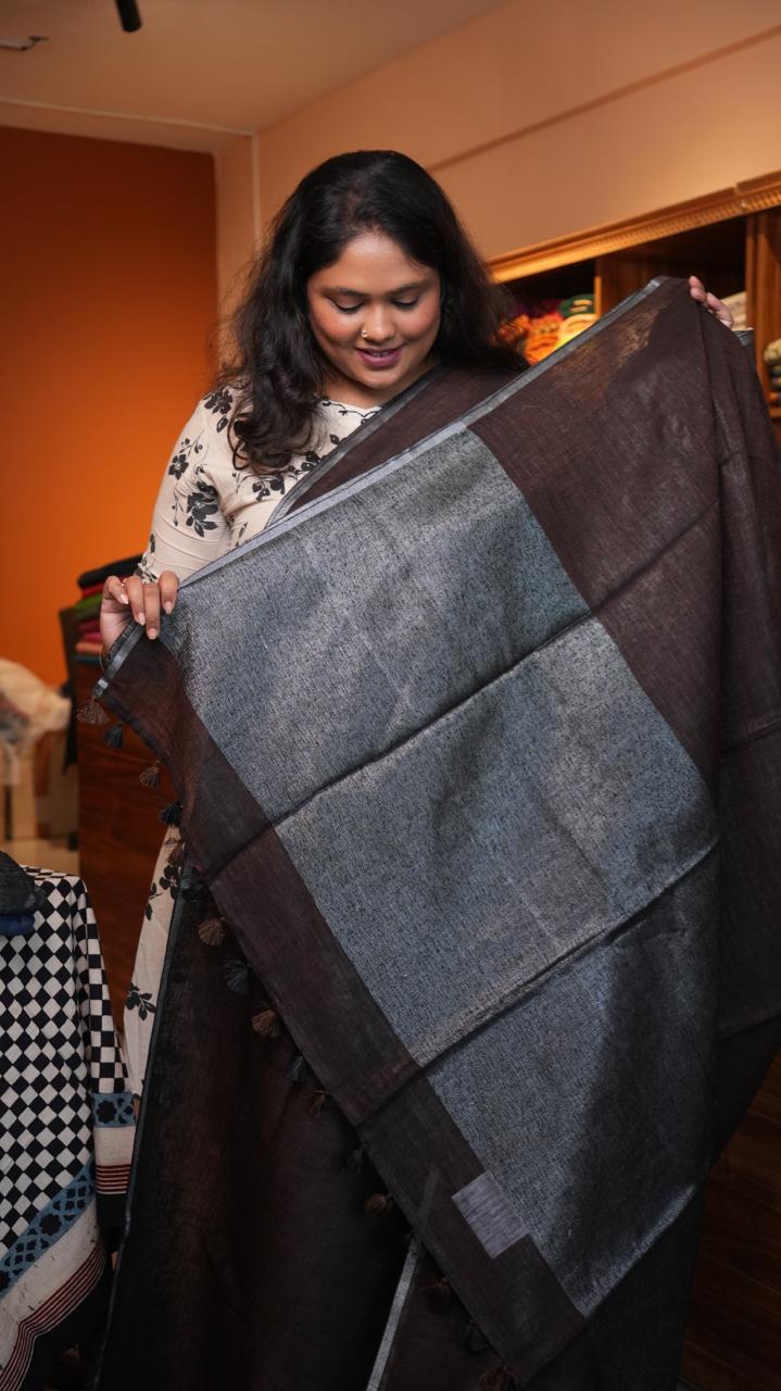 Bhagalpuri Linen Plain Sarees with Pallu Saree -06-07-01-14 ()