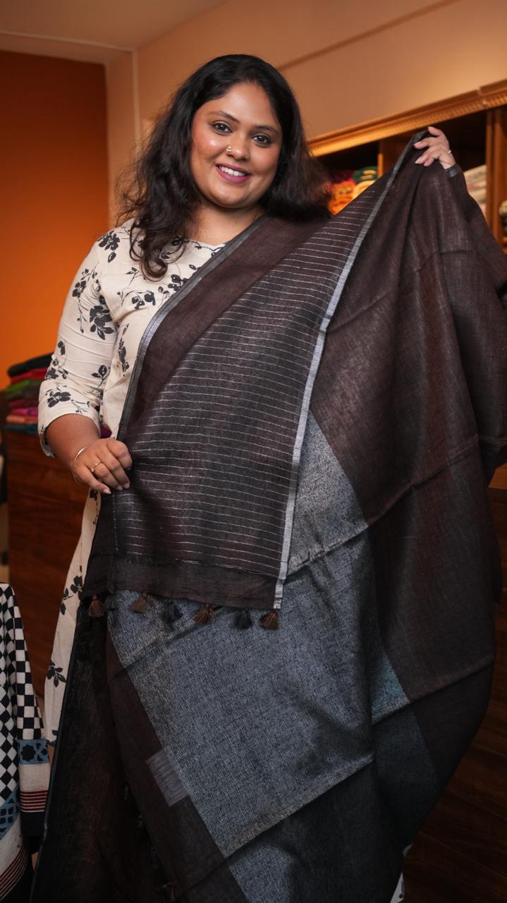 Bhagalpuri Linen Plain Sarees with Pallu Saree -06-07-01-14 ()