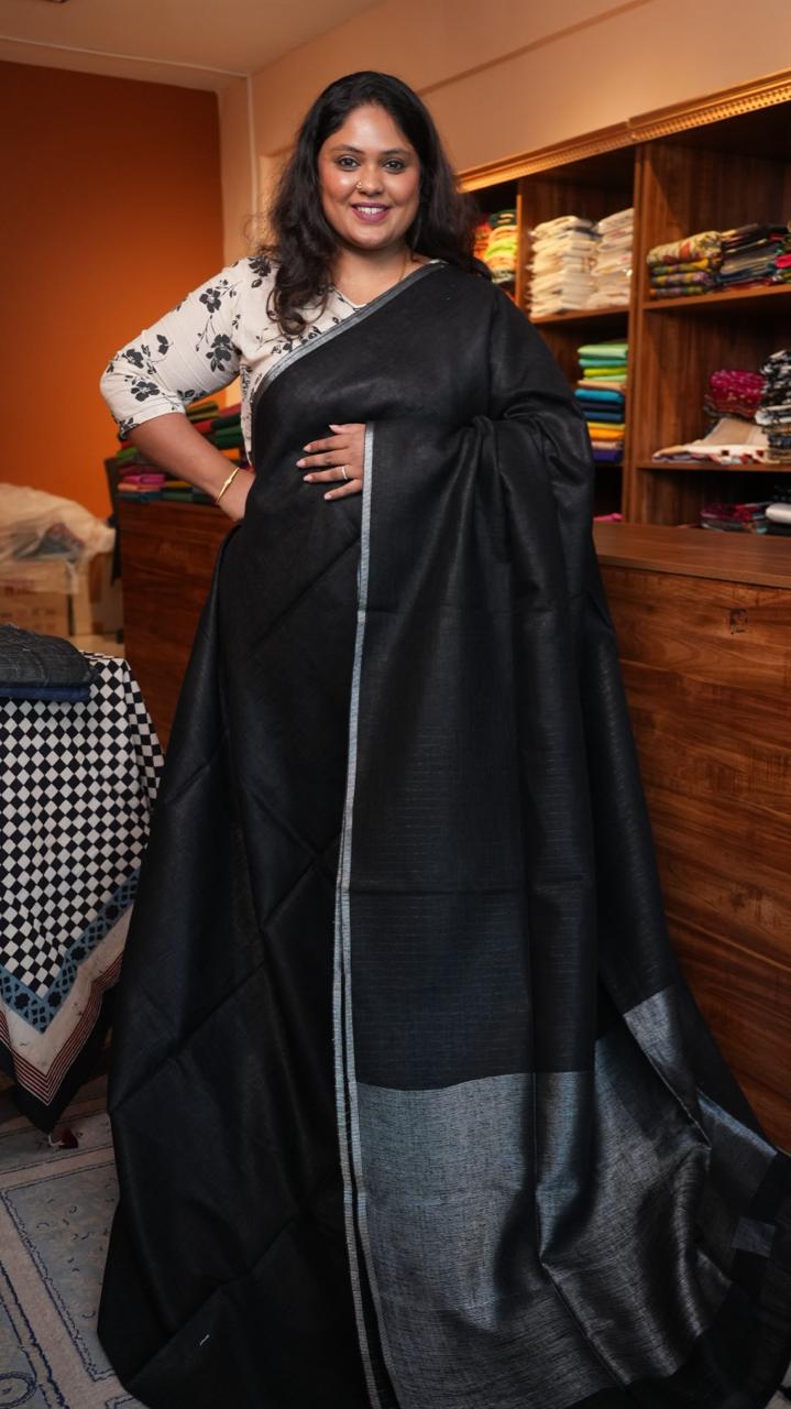 Bhagalpuri Linen Plain Sarees with Pallu Saree -06-07-01-12 ()