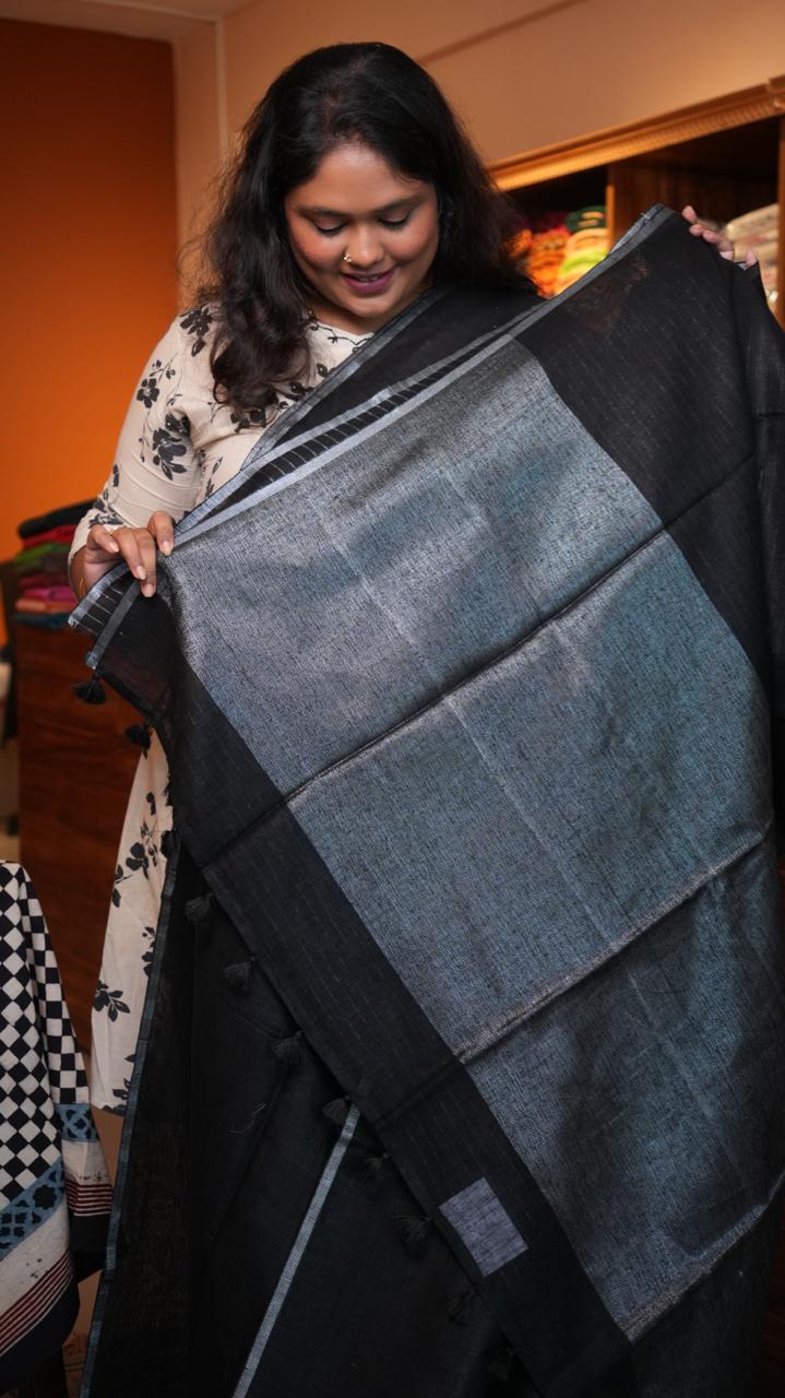 Bhagalpuri Linen Plain Sarees with Pallu Saree -06-07-01-12 ()