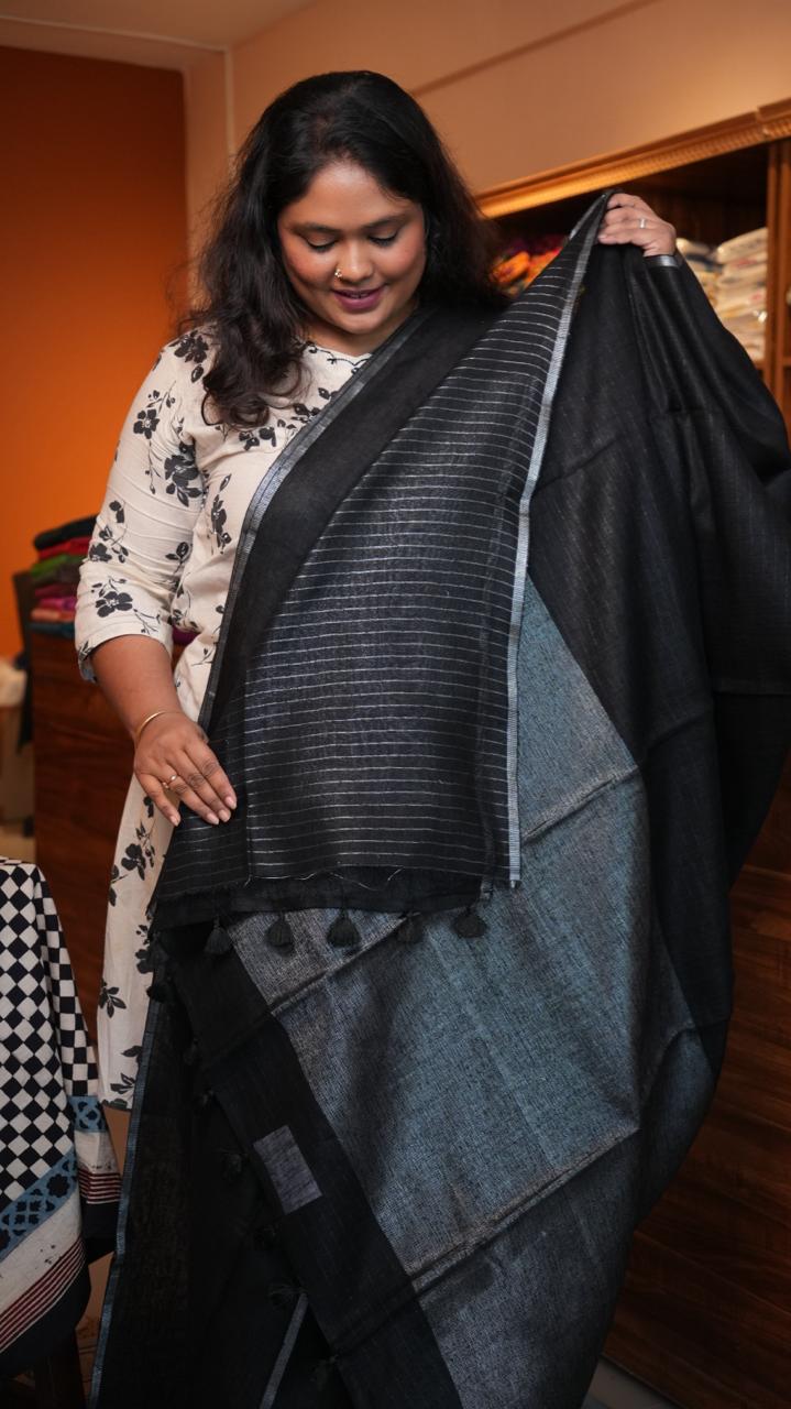 Bhagalpuri Linen Plain Sarees with Pallu Saree -06-07-01-12 ()