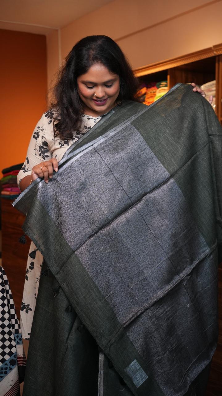 Bhagalpuri Linen Plain Sarees with Pallu Saree -06-07-01-13 ()