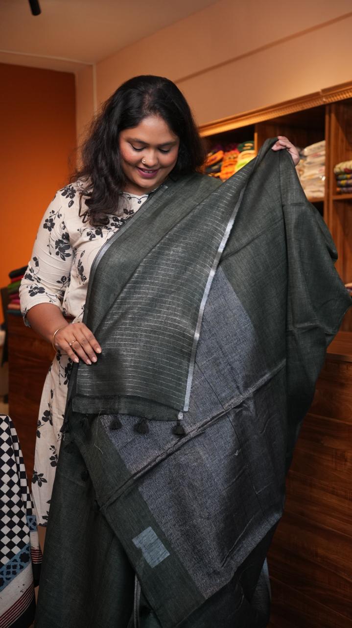 Bhagalpuri Linen Plain Sarees with Pallu Saree -06-07-01-13 ()