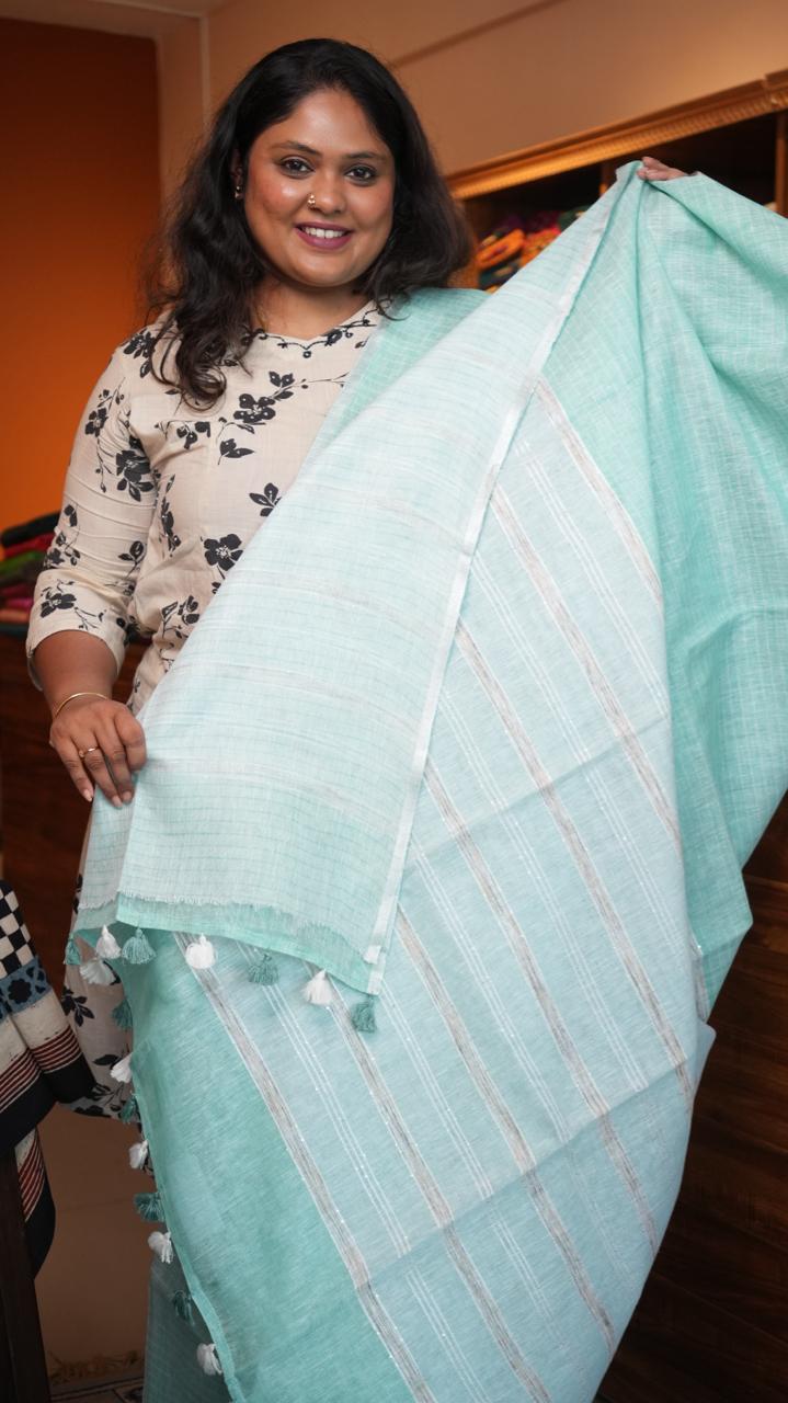 Bhagalpuri Linen Pastels Saree -06-07-01-36 ( MINT LASSI )