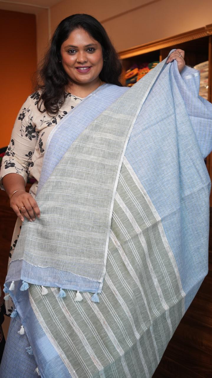 Bhagalpuri Linen Pastels Saree -06-07-01-40 ( BLUE LATTE )