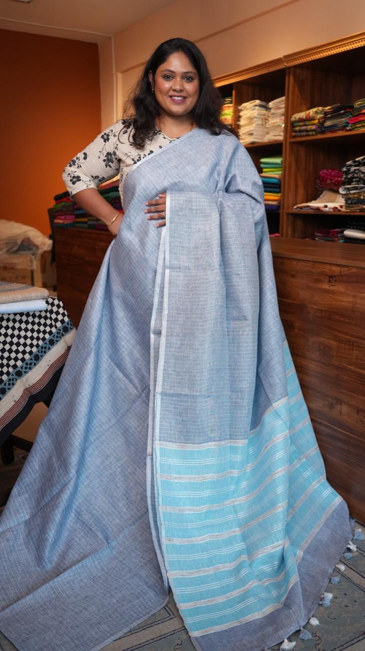 Bhagalpuri Linen Pastels Saree -06-07-01-37 (GLACIER WATER)