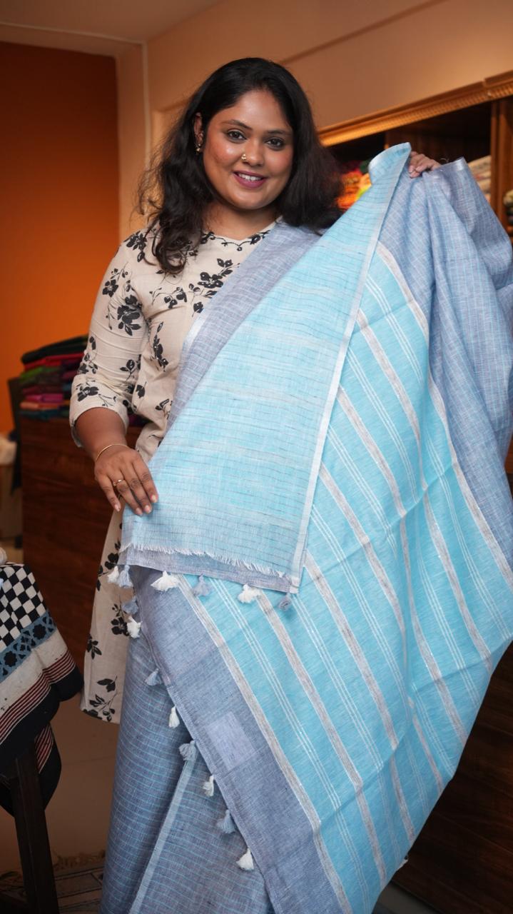 Bhagalpuri Linen Pastels Saree -06-07-01-37 (GLACIER WATER)