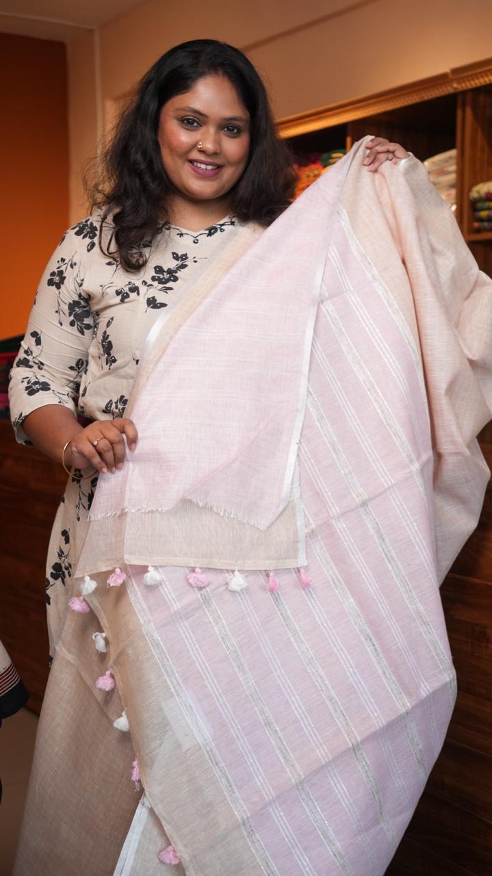 Bhagalpuri Linen Pastels Saree -06-07-01-38 (PEACH CREAM)