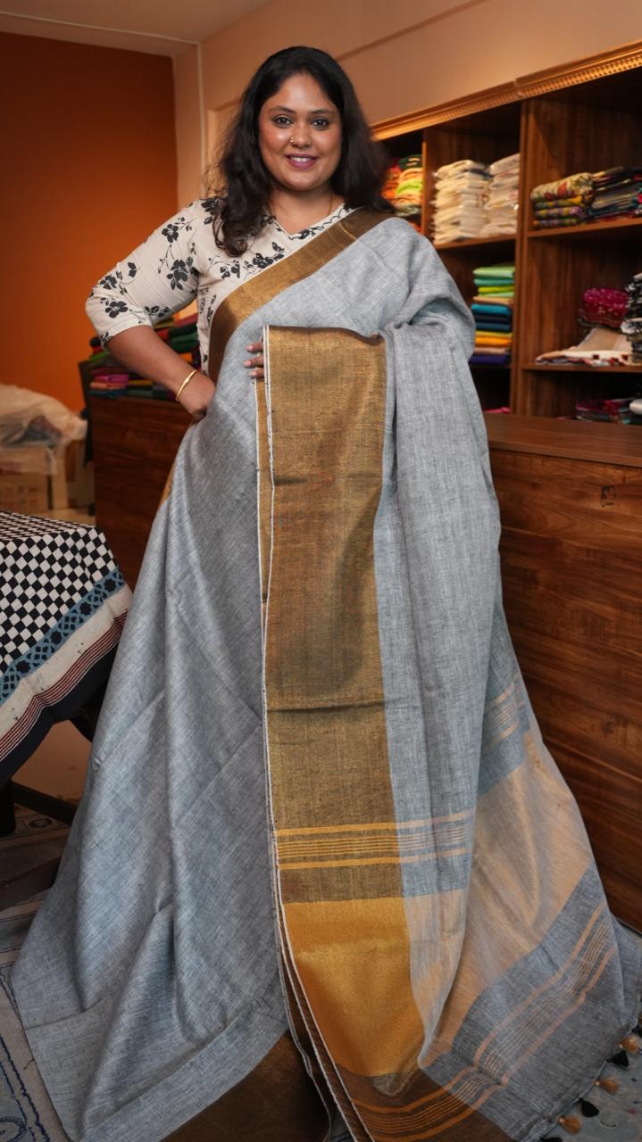 Bhagalpuri Linen Pastels Saree -06-07-01-35 (ZINC GREY)