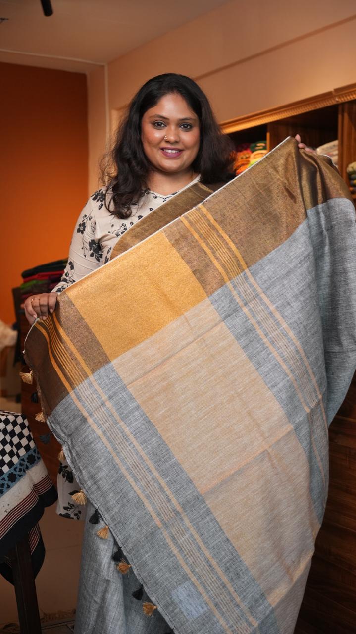 Bhagalpuri Linen Pastels Saree -06-07-01-35 (ZINC GREY)