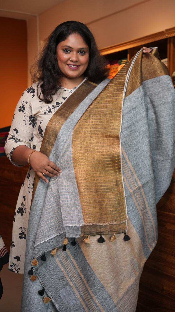 Bhagalpuri Linen Pastels Saree -06-07-01-35 (ZINC GREY)