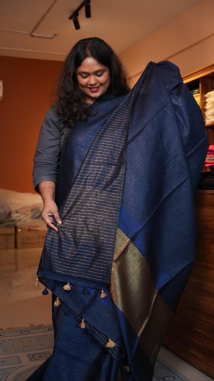 Bhagalpuri Linen with Sequins Pallu Saree -06-07-01-02 (ZAFFRE)