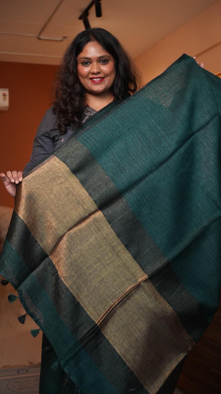 Bhagalpuri Linen with Sequins Pallu Saree -06-07-01-03 (MYRTLE)