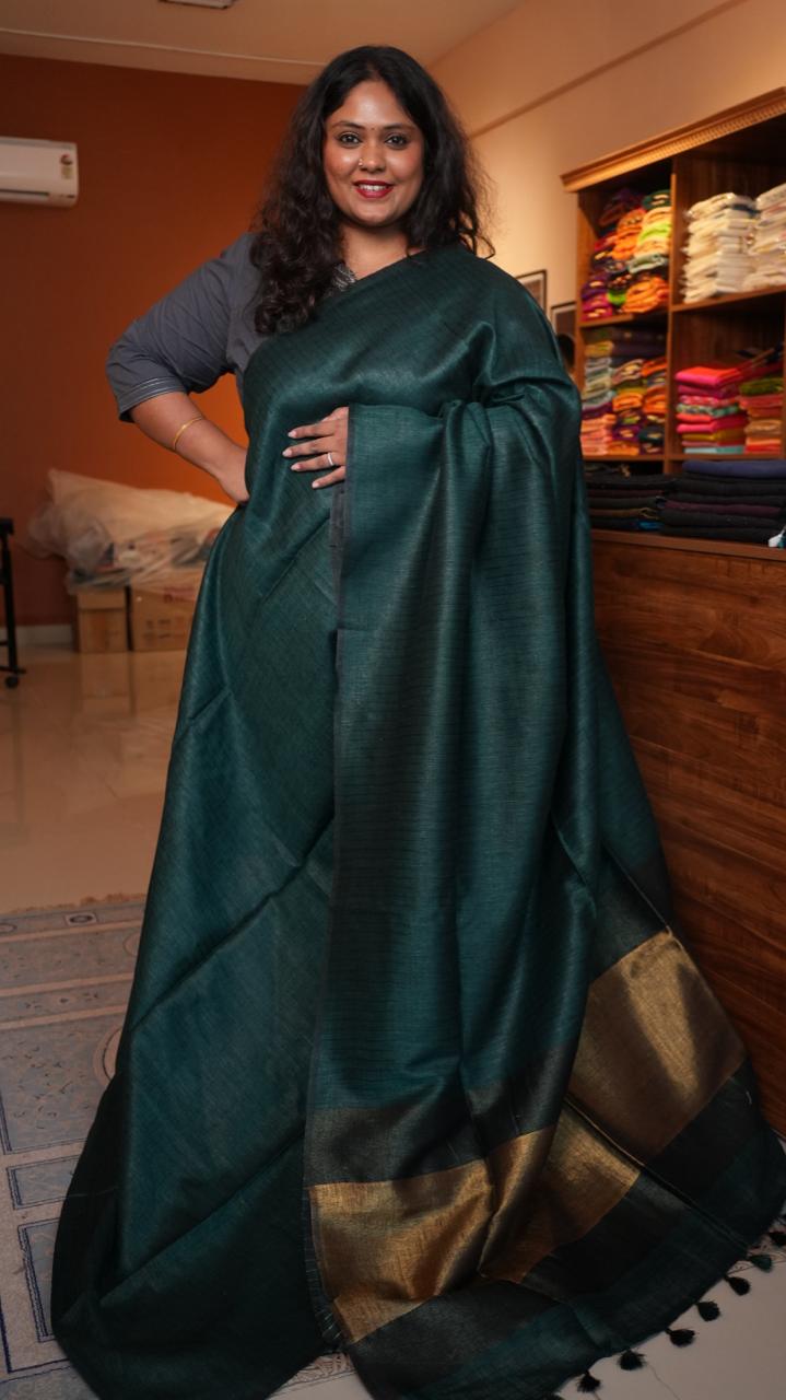 Bhagalpuri Linen with Sequins Pallu Saree -06-07-01-03 (MYRTLE)