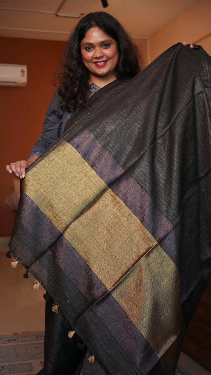 Bhagalpuri Linen with Sequins Pallu Saree -06-07-01-04 (BASALT)