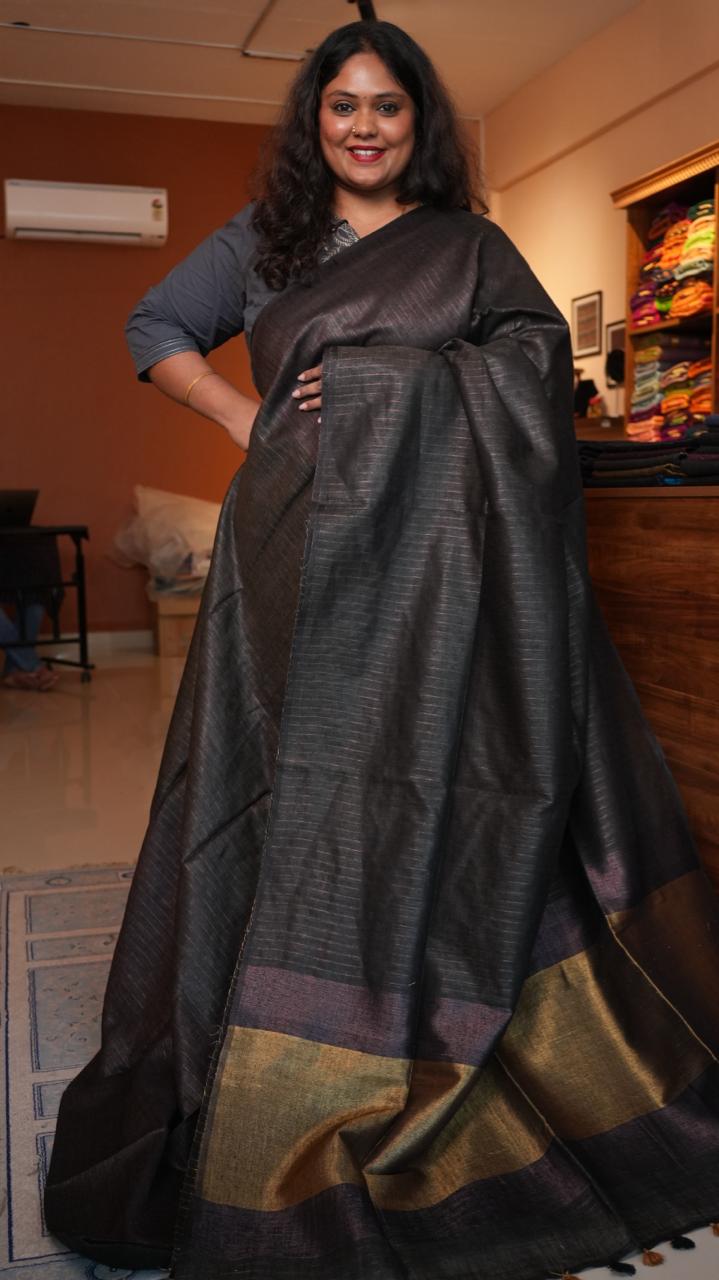 Bhagalpuri Linen with Sequins Pallu Saree -06-07-01-04 (BASALT)