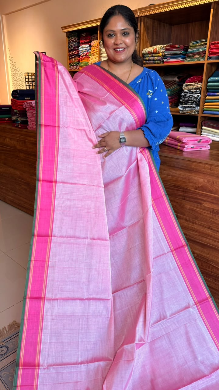 Devendra 10.5 Yards Madisar Plain Saree -12-08-04-10Y-02 (Paneer Roja Plain Madisar)