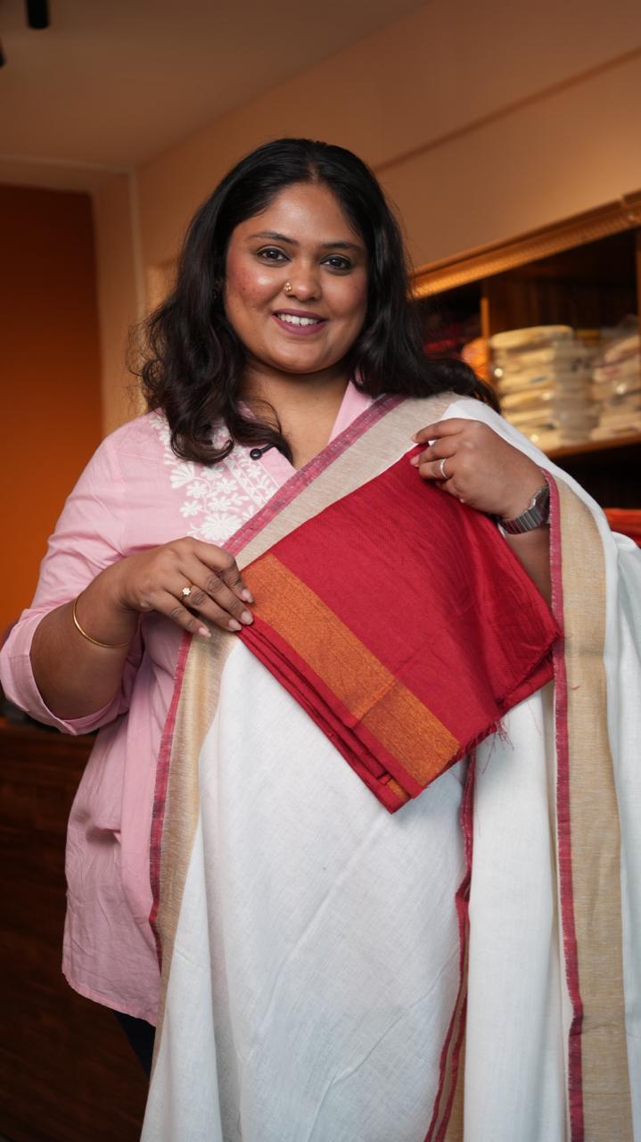 Bhagalpuri Linen with Silver Border Saree -06-07-01-01 (MORNING FROST)