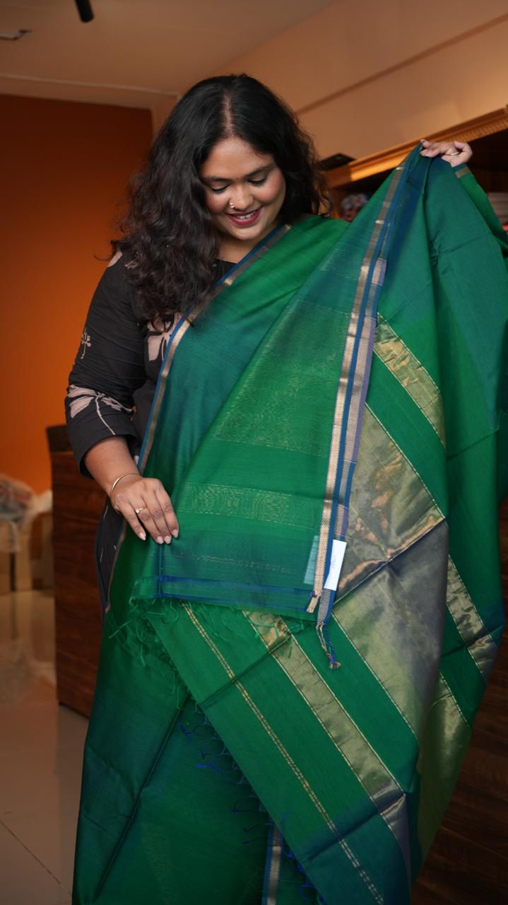 Maheshwari Shaded Plain Small Border Saree -05-08-02-01 (NARMADA TURQUOISE )