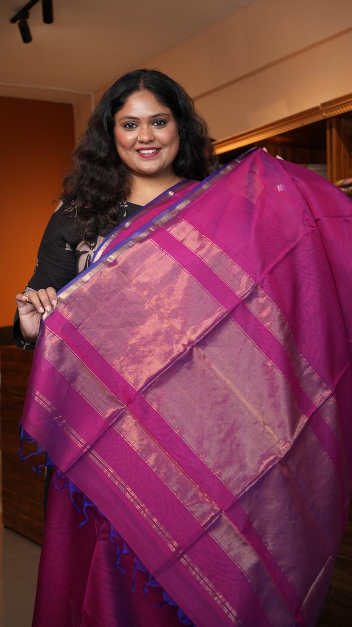 Maheshwari Shaded Plain Small Border Saree -05-08-02-05 (GULABI RANI)