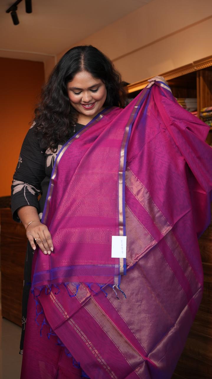Maheshwari Shaded Plain Small Border Saree -05-08-02-05 (GULABI RANI)