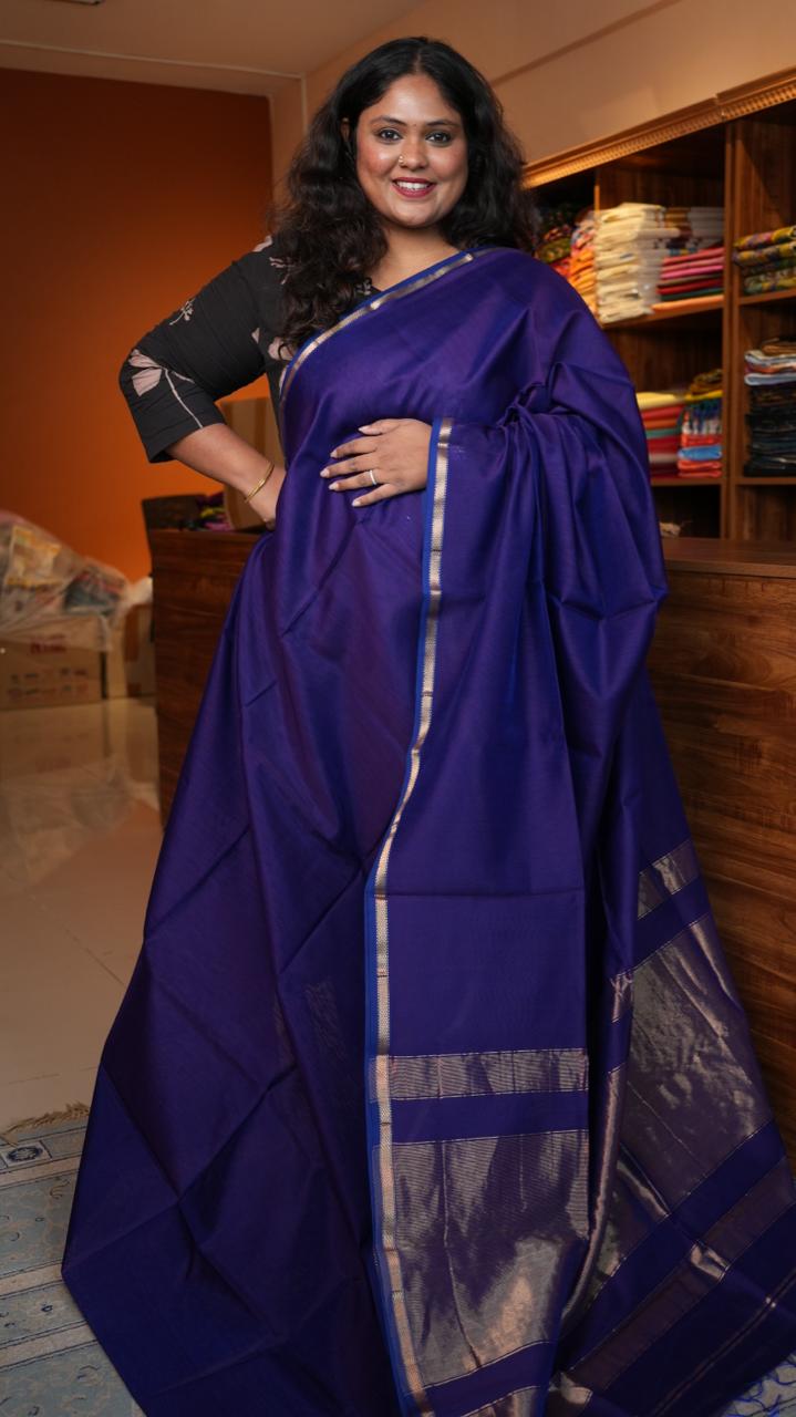 Maheshwari Shaded Plain Small Border Saree -05-08-02-07 (MAHESHWAR VIOLET)